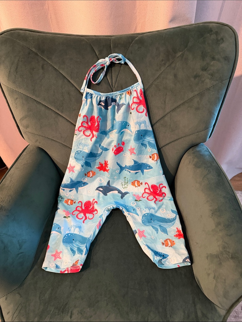 2 Toddler Girls one piece,  Ocean sea life print and black